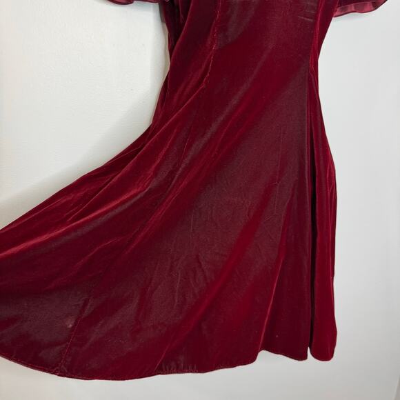JUMP Vintage Velvet Puff Sleeve V-Neck  Fit & Flare Mini Dress Dark Romantic 7/8 - Picture 7 of 14